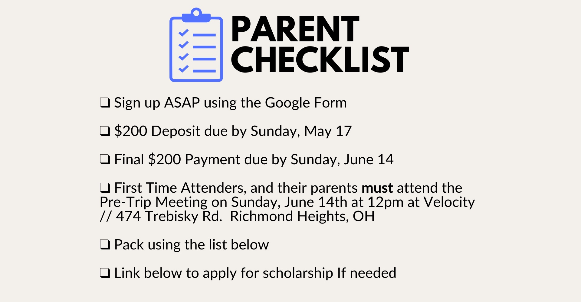 PARENT CHECKLIST - 2